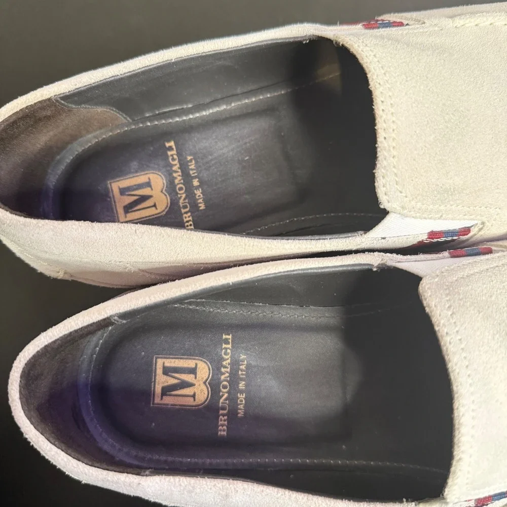 Bruno Magli Suede Leather Off White Balestra Loafers Mens 11 Italian Slip On
